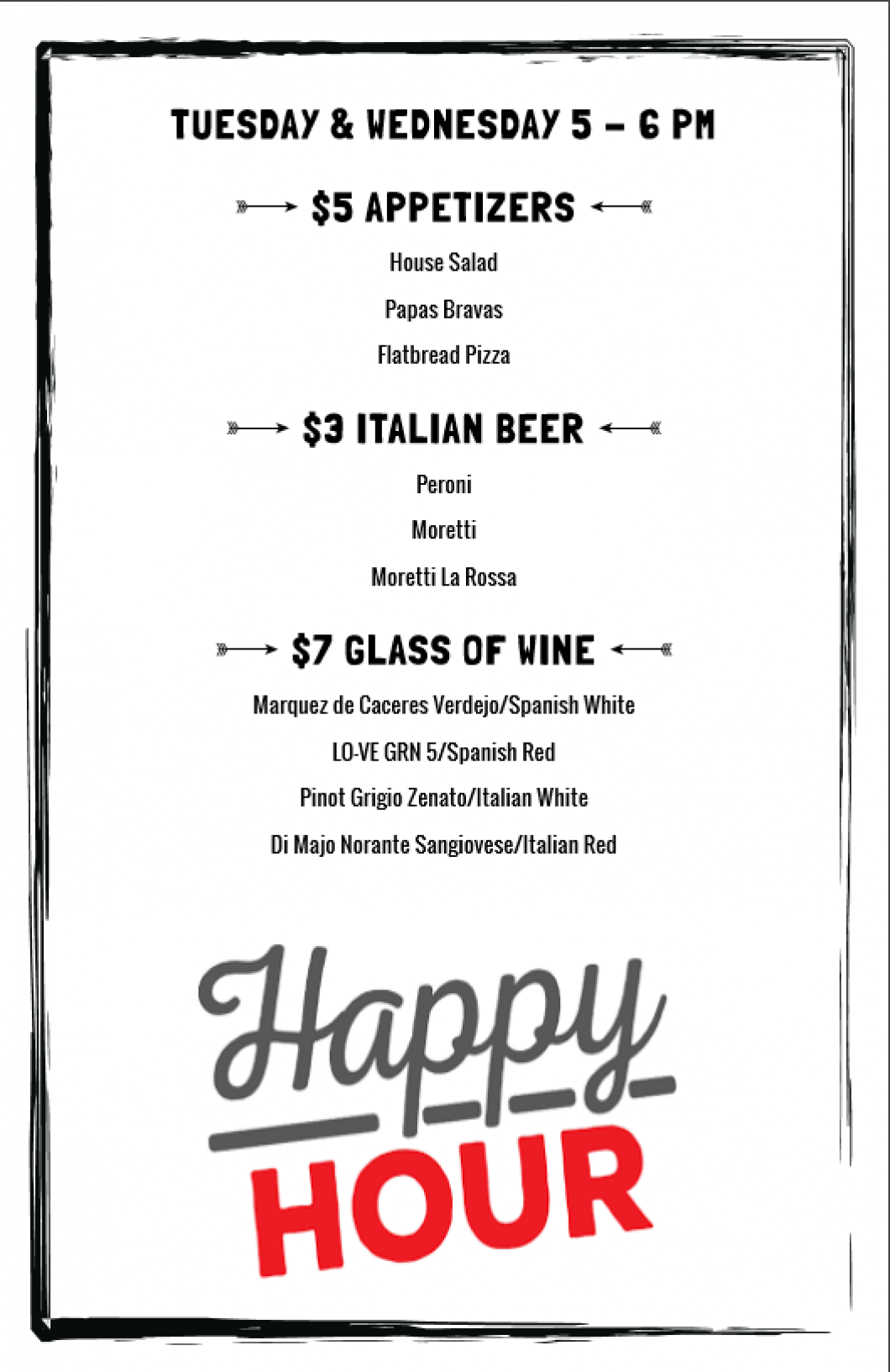 Happy Hour Menu Europa Italian & Spanish Cuisine